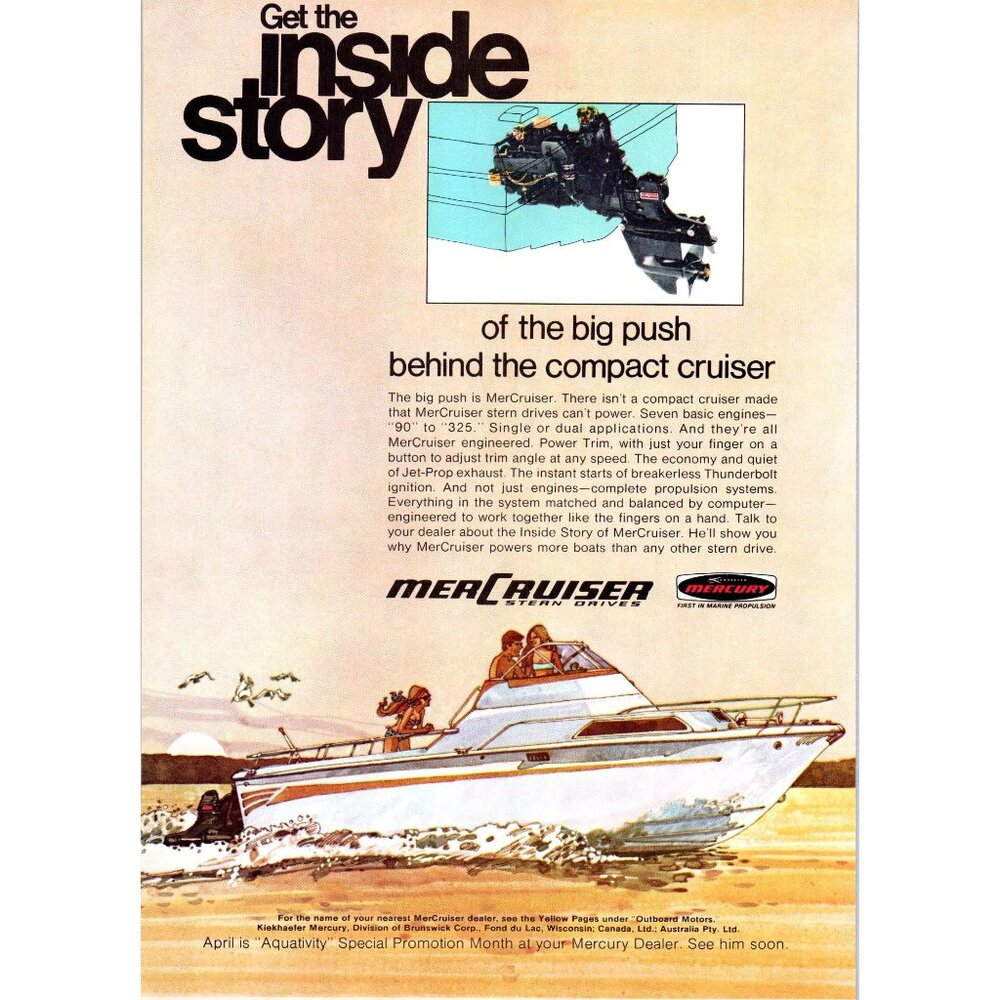 1971 Mercruiser Stern Drives Inboard Outboard Vintage Print Ad Boating Wall Art